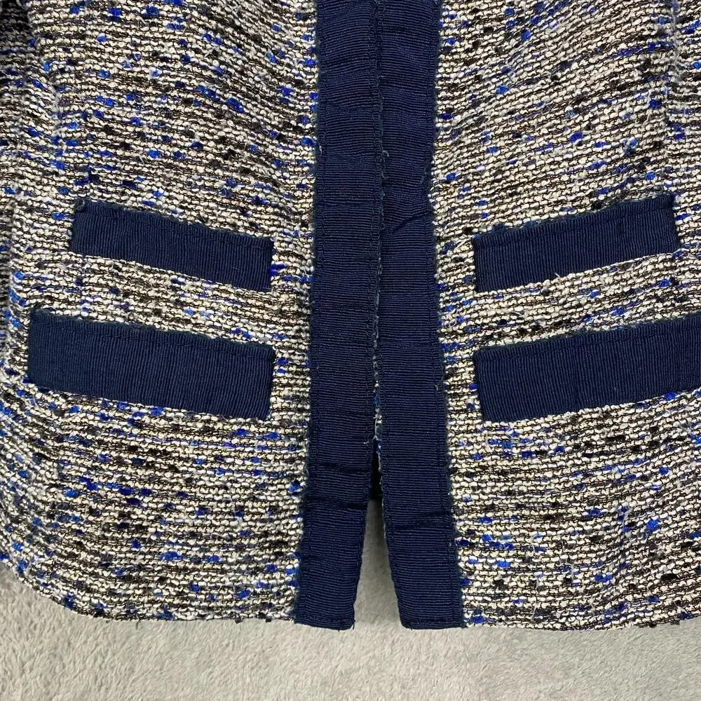 J Crew Jacket Womens 00 Petite Blue Tweed Blazer Office Lined - Picture 2 of 9